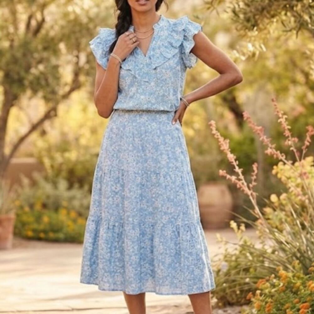 NEW Central Park West Blue Floral Set with Skirt and Top in Womens Size XS